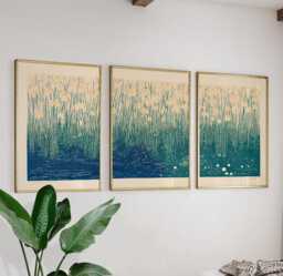 Reed Garden Posters Set Of 3, Japanese Nature Art Prints Wall Decor - thumbnail 1