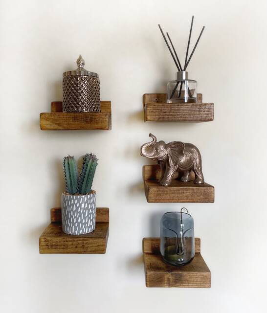 Set Of 5 Mini Ornament Shelving, Feature Wall Shelves, Rustic Wooden Shelf - image 1