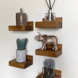 Set Of 5 Mini Ornament Shelving, Feature Wall Shelves, Rustic Wooden Shelf - thumbnail 2