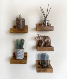 Set Of 5 Mini Ornament Shelving, Feature Wall Shelves, Rustic Wooden Shelf - thumbnail 1