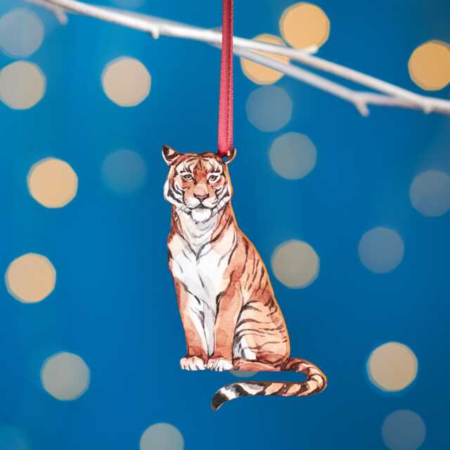 Tiger Christmas Tree Decoration, Birch Plywood Ornament, Animal Lover Gift, Festive Watercolour Art, Traditional Keepsake - image 1