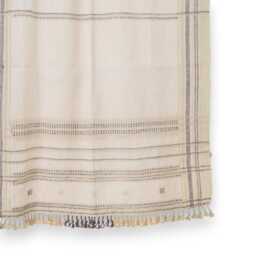 Off White Indian Wool Throw Blanket, Handwoven Sofa Coverlet & Minimalist Bed Runner - Alabaster - thumbnail 3