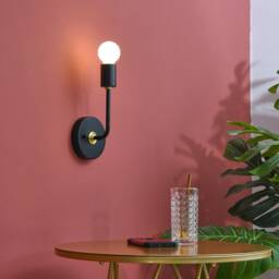 1 Light Black & Gold Wall Sconce With Bend Arm - Mid Century Modern Minimalist Lamp Fixture Bathroom Vanity & Hallway Lighting - thumbnail 2