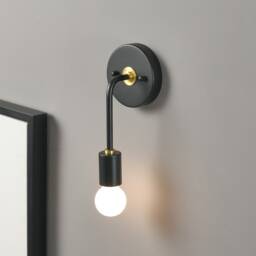 1 Light Black & Gold Wall Sconce With Bend Arm - Mid Century Modern Minimalist Lamp Fixture Bathroom Vanity & Hallway Lighting - thumbnail 3