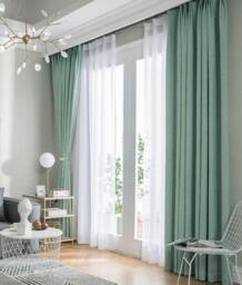 Pair Of Fresh Green Curtains, Heavy Weight Curtain, Linen Blend Fabric, Custom Made Curtains