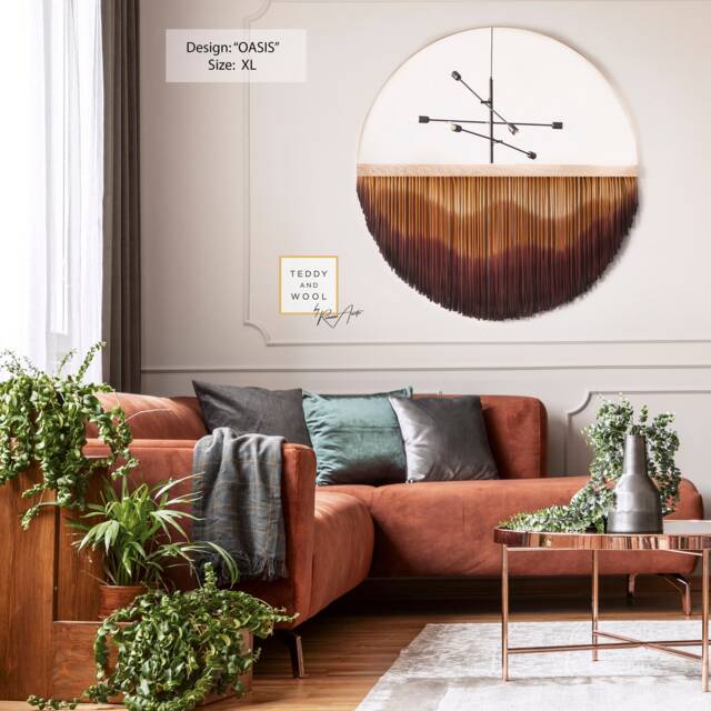 Handmade Macrame Mirror - Round Wall Hanging Circle Fringe - image 1