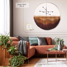 Handmade Macrame Mirror - Round Wall Hanging Circle Fringe - thumbnail 1