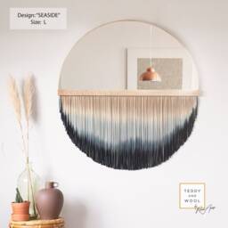 Handmade Macrame Mirror - Round Wall Hanging Circle Fringe - thumbnail 2