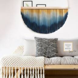 Handmade Macrame Mirror - Round Wall Hanging Circle Fringe - thumbnail 3