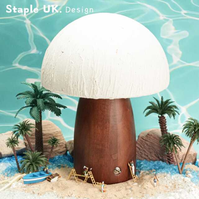 Mushroom Table Lamp, Handcrafted Mushroom Desk Wooden Lampshade, Wood Base Beside Table Lamp Distortion, Housewarming Gifts - image 1