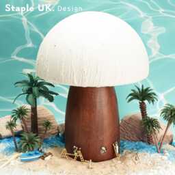 Mushroom Table Lamp, Handcrafted Mushroom Desk Wooden Lampshade, Wood Base Beside Table Lamp Distortion, Housewarming Gifts - thumbnail 1