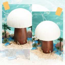 Mushroom Table Lamp, Handcrafted Mushroom Desk Wooden Lampshade, Wood Base Beside Table Lamp Distortion, Housewarming Gifts - thumbnail 3