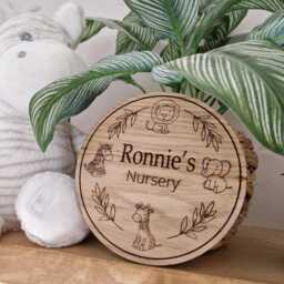 Personalised Safari Animal Nursery Door Name Sign Oak Plaque - thumbnail 3