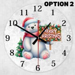 Festive Polar Bear Christmas Wall Clock - Silent Glass 20cm/30cm - thumbnail 4