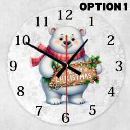 Festive Polar Bear Christmas Wall Clock - Silent Glass 20cm/30cm - thumbnail 2