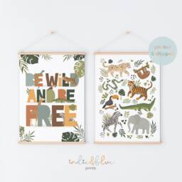 Set Of 2 Jungle Animal Prints, Be Wild Print, Safari Animals Scandi Nursery, Playroom Kids Art - thumbnail 2