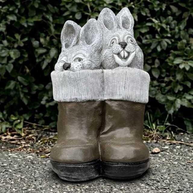 Smiling Rabbit Sculpture Outdoor Bunny Statue Concrete Animal Figurine Cement in Boots Ornament Front Door Decor Rabbit Lover Gift - image 1