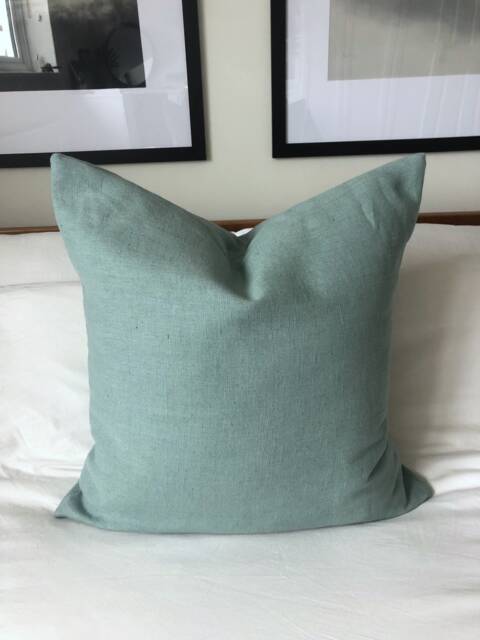 Mint Green Linen Cushion Cover French Vintage Style Pillow - image 1