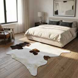 Dark Brown & White Cowhide Rug Rustic Hair-On Leather Area Rug - 42x46 Inches - thumbnail 2