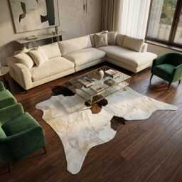 Dark Brown & White Cowhide Rug Rustic Hair-On Leather Area Rug - 42x46 Inches - thumbnail 3