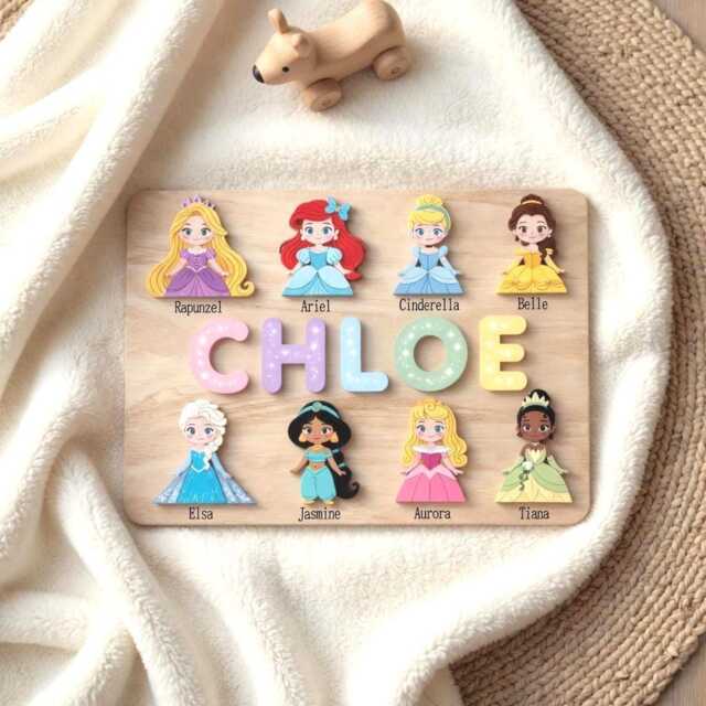 Personalized Princess Name Puzzle , Custom Sign Girl Room Decor, 1st Birthday Gift For Daughter, Princess Theme Nursery - image 1