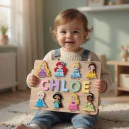 Personalized Princess Name Puzzle , Custom Sign Girl Room Decor, 1st Birthday Gift For Daughter, Princess Theme Nursery - thumbnail 3