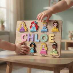 Personalized Princess Name Puzzle , Custom Sign Girl Room Decor, 1st Birthday Gift For Daughter, Princess Theme Nursery - thumbnail 2