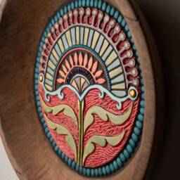 Boho Wall Art, Vintage Indian Dough Bowl With Handmade Ceramic & Mosaic Tile, Made To Order, Deep Framed Mosaic, Blossom Queen - thumbnail 3