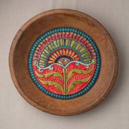 Boho Wall Art, Vintage Indian Dough Bowl With Handmade Ceramic & Mosaic Tile, Made To Order, Deep Framed Mosaic, Blossom Queen - thumbnail 2