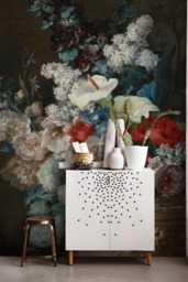 Dark Vase Flowers Removable Wallpaper, Oil Painting Mural, Peel & Stick, Still Life Decor, Self Adhesive, Repositionable, Wall Decal #114 - thumbnail 1