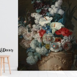 Dark Vase Flowers Removable Wallpaper, Oil Painting Mural, Peel & Stick, Still Life Decor, Self Adhesive, Repositionable, Wall Decal #114 - thumbnail 2