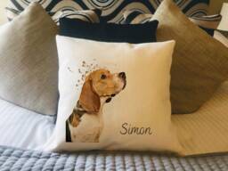 Personalised Beagle Dog Country Canvas Cushion - Customised Owner & Lover Linen Puppy Cover With Inner Filler - thumbnail 1