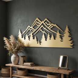 Metal Mountain Forest Wall Art, Large Pine Tree Nature Decor, Rustic Wilderness Sculpture - thumbnail 2