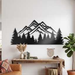 Metal Mountain Forest Wall Art, Large Pine Tree Nature Decor, Rustic Wilderness Sculpture - thumbnail 4