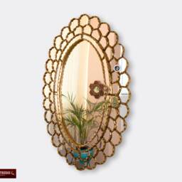 Peruvian Gold Large Oval Mirror For Wall, Decorative Wall Mirror From Peru, Bathroom Wall Mirror, Handmade Home Decor - thumbnail 3