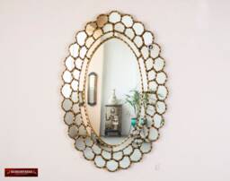 Peruvian Gold Large Oval Mirror For Wall, Decorative Wall Mirror From Peru, Bathroom Wall Mirror, Handmade Home Decor - thumbnail 1