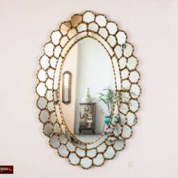Peruvian Gold Large Oval Mirror For Wall, Decorative Wall Mirror From Peru, Bathroom Wall Mirror, Handmade Home Decor - thumbnail 2