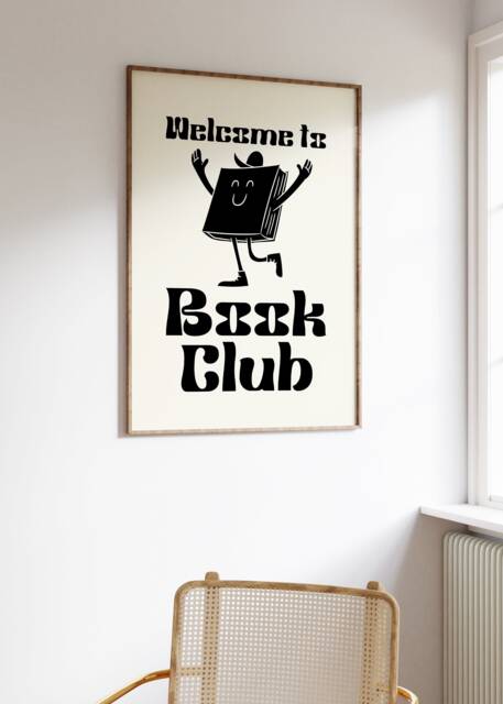 Book Club Retro Print - Welcome To Club, Character, Simple Poster, 70S 80S 90S Art, Fun Quirky Literature, Novel - image 1