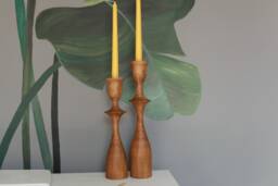 Handmade Wooden Candlestick Set Rustic Scandinavian Home Decor - thumbnail 1