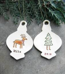 Personalized Christmas Ornaments, Bigger Retro Stocking, Custom Deer, Santa Gift, Snowman Tree, Holiday Home Decoration - thumbnail 1