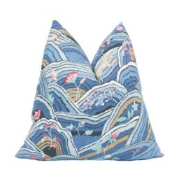 Schumacher - Rolling Hills Blues Whimsical Animal Landscape Designer Cushion Cover Handmade Throw Pillow Luxury Home Decor - thumbnail 1