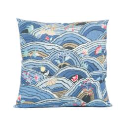 Schumacher - Rolling Hills Blues Whimsical Animal Landscape Designer Cushion Cover Handmade Throw Pillow Luxury Home Decor - thumbnail 3