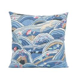 Schumacher - Rolling Hills Blues Whimsical Animal Landscape Designer Cushion Cover Handmade Throw Pillow Luxury Home Decor - thumbnail 2