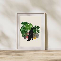Boho Cat & Houseplants Print - Bohemian Print, Cute Plant Art, Colourful Eclectic Wall Living Room Bedroom Art - thumbnail 1