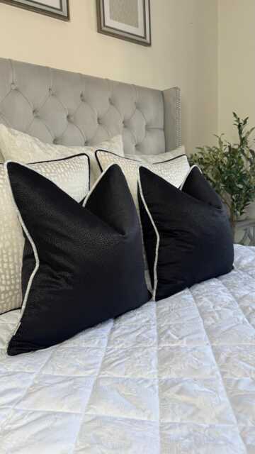 Elegant Black Cushion Cover With Silver Piping - Luxury Blean Ebony Bedding Accent Pillow - image 1
