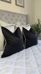 Elegant Black Cushion Cover With Silver Piping - Luxury Blean Ebony Bedding Accent Pillow