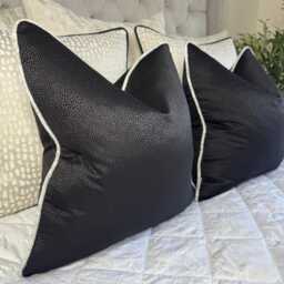 Elegant Black Cushion Cover With Silver Piping - Luxury Blean Ebony Bedding Accent Pillow - thumbnail 4