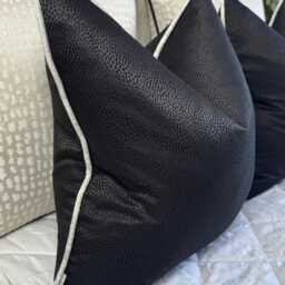 Elegant Black Cushion Cover With Silver Piping - Luxury Blean Ebony Bedding Accent Pillow - thumbnail 2