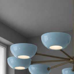 Mid Century Modern Sputnik Chandelier White Enamel & Brass 9-Light Ceiling Lamp - thumbnail 3
