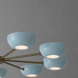 Mid Century Modern Sputnik Chandelier White Enamel & Brass 9-Light Ceiling Lamp - thumbnail 2